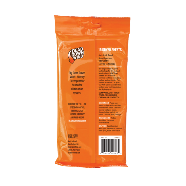 DEAD DOWN WIND -Dryer Sheets 3D Enzyme Scent Prevent-15 Count
