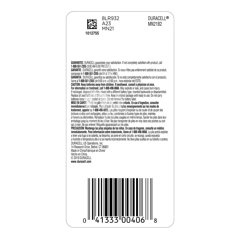 DURACELL 21-23-MN21B Battery, 2 Pack