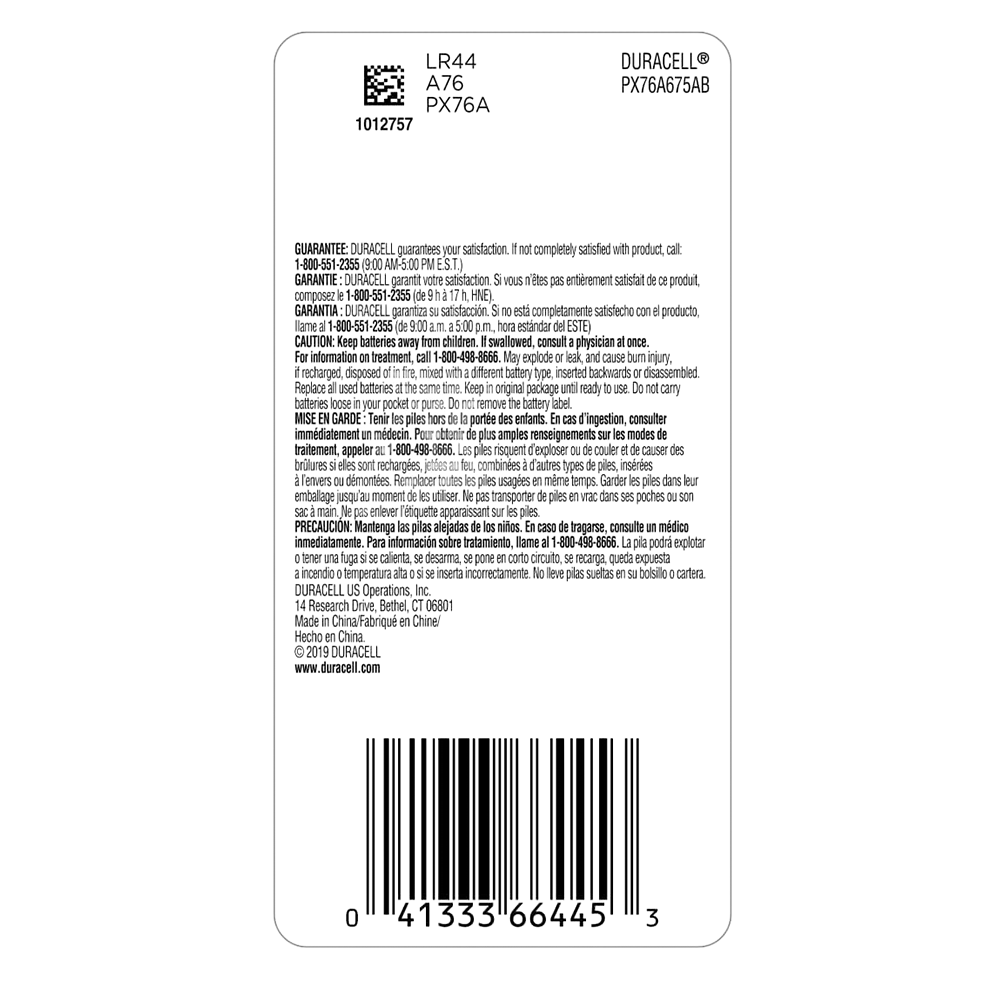 DURACELL 76A Battery, 1 Pack