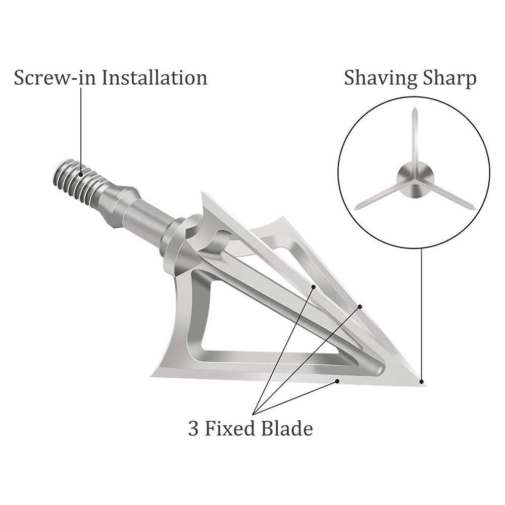 Feyachi Broadheads, 1 Piece Design, 100 Grain, Stanless Steel, Crossbow & Compound Rated, Six Pack